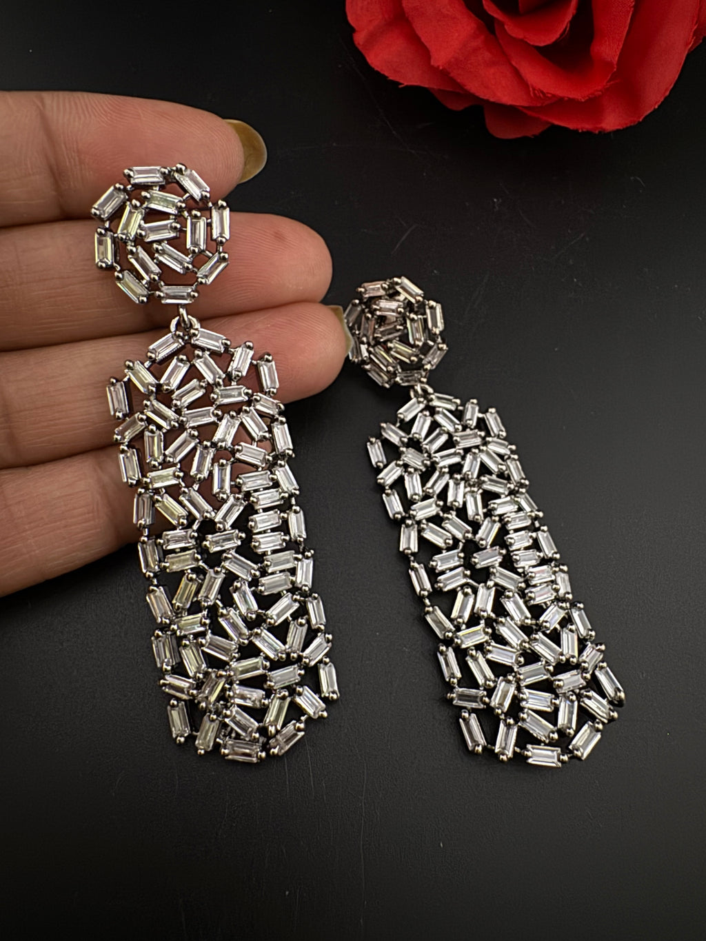 Premium Cubic Zirconia Chandelier Long earrings is designer Inspired, Statement Long earring, Bridal, Party, Wedding jewelry, Shiny