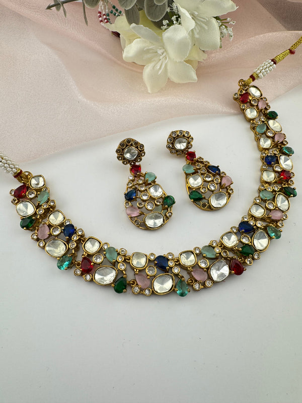 Stones, CZ, Kundan Gold necklace set, Indian Bridal Jewelry set