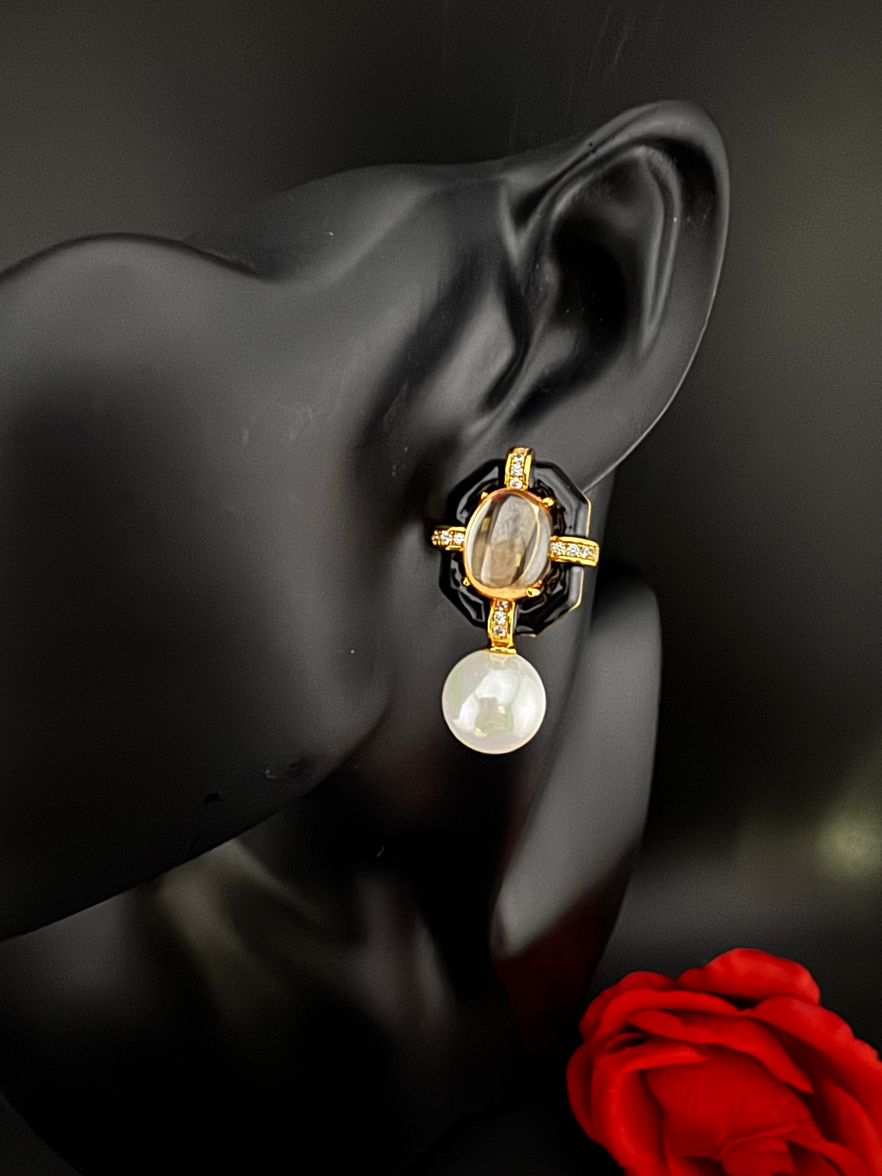 Designer inspired Enamel and Stone Pearls drop earrings, Statement jewelry, Indian Jewelry, Drop and Studs earrings, Bridesmaid Gift