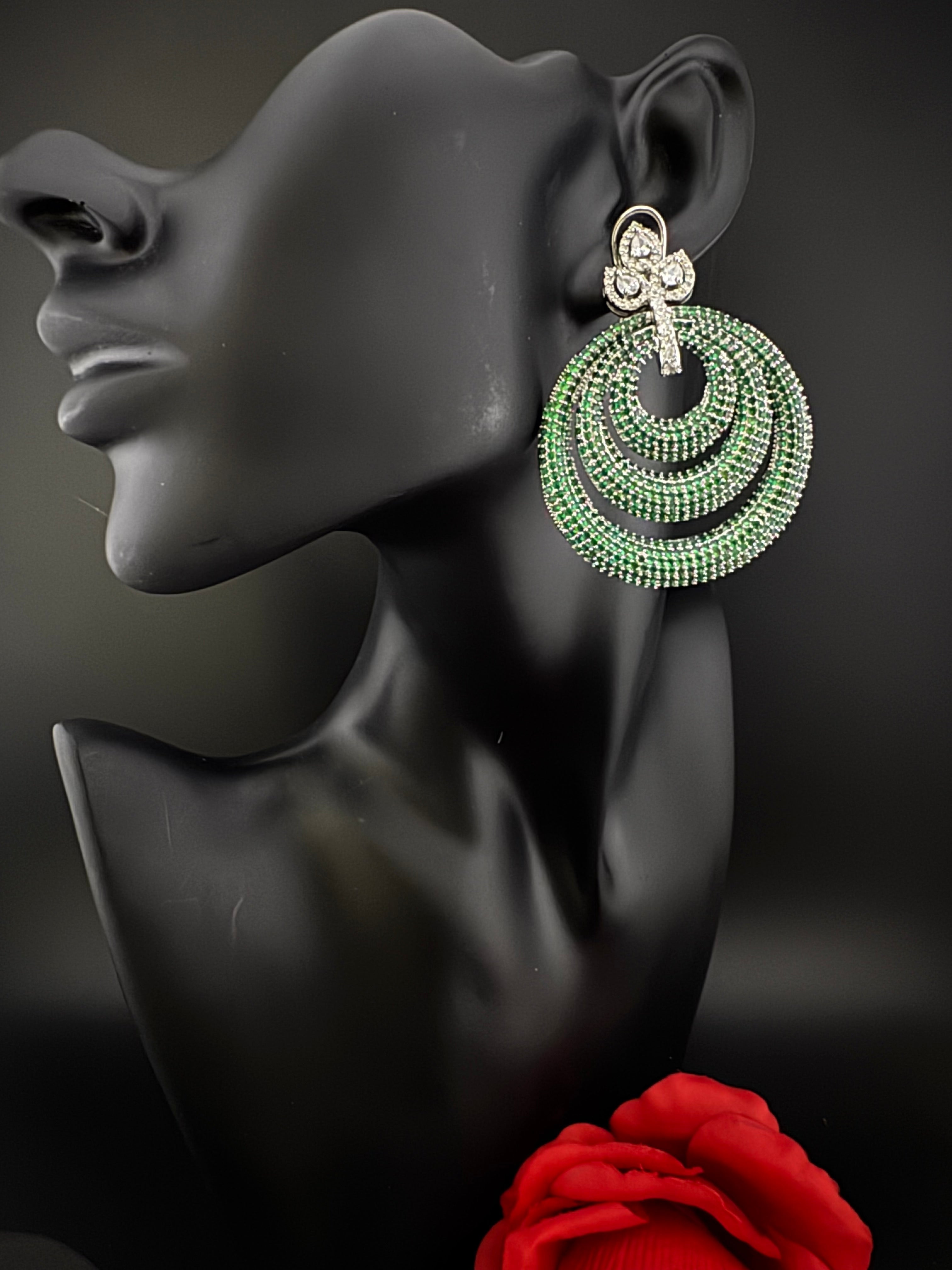 Premium Nano Setting of Cubic Zirconia in silver is designer Inspired Statement Oversized Circular Dangle earring/Bridal/bridesmaid gift