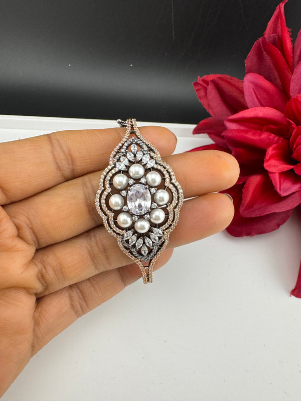 Openable Designer bracelet with Pearls, crystal stones, CZ Nano setting, Fits size upto 2.6"