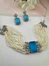 Small Pearls, CZ, Doublet Stones Choker necklace set, Indian Bridal Jewelry, chic set