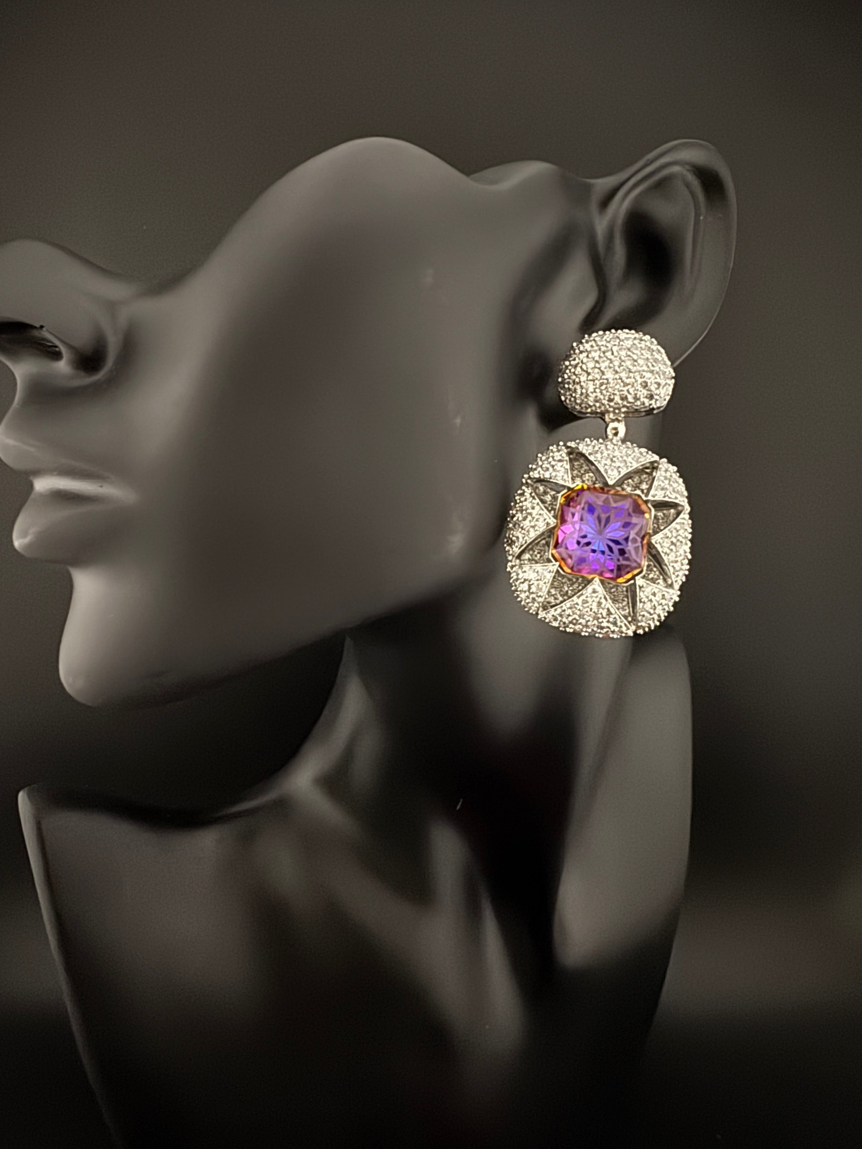 Premium Nano Setting Cubic Zirconia and Crystal earrings in Drop shape, stylish, designer Inspired Statement earring/Bridal Bridesmaid gift