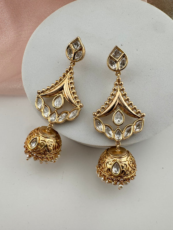 Kundan, Moissanite, Pearls Long Gold Choker necklace set, Indian Rani haar