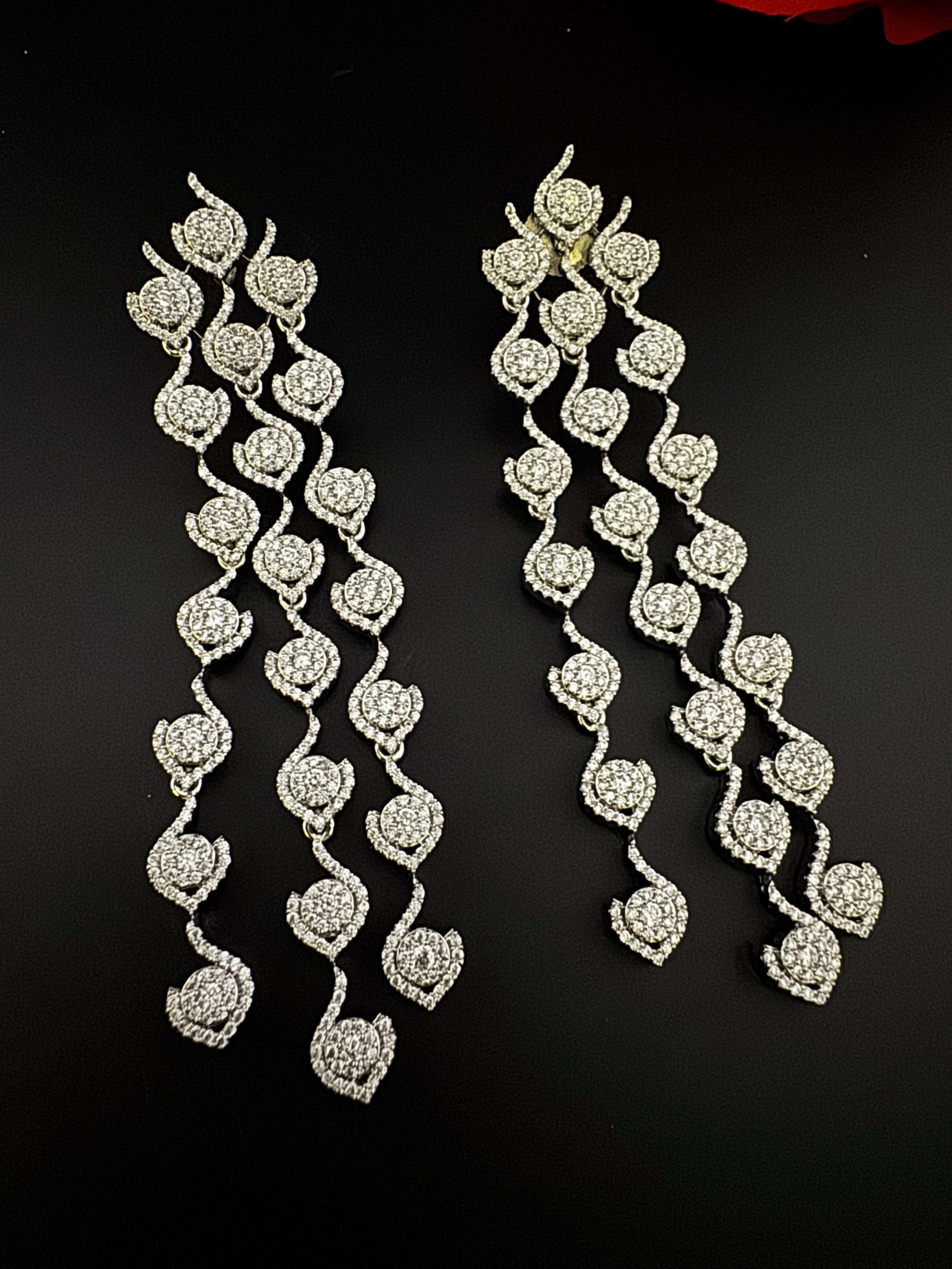 Premium Cubic Zirconia Chandelier earrings is designer Inspired, Statement Long sleek earring, Bridal, Party, Wedding jewelry, chic