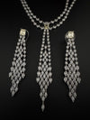 Crystals and CZ Diamond Statement double Layered Necklace Set, White Gold Plated Choker set