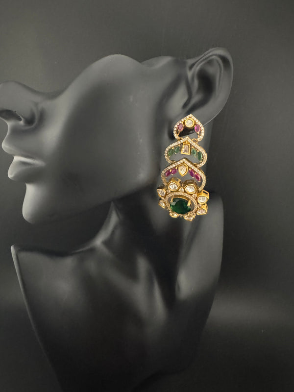 Cubic Zirconia, Kundan, Stone Chandelier Drop Earrings, Moissanite, CZ, Designer jewelry