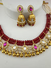 Rajwadi kundan Pearls Gold necklace set with jhumka, Indian Bridal Jewelry set