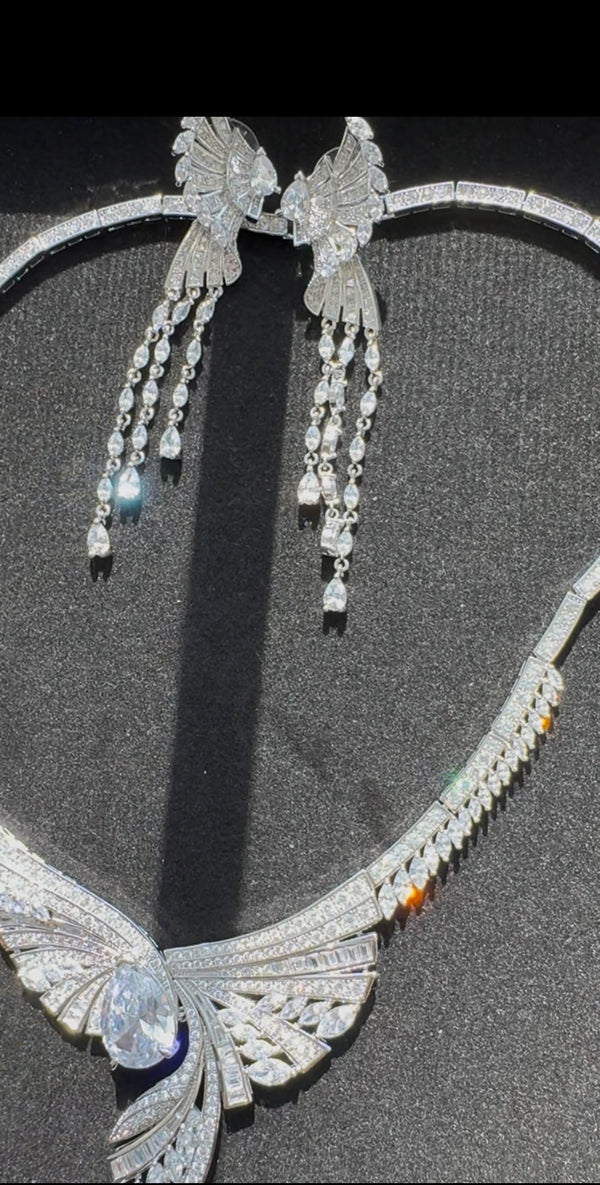 Swarovski Crystals and CZ Diamond all over Necklace Set, White Gold Plated set