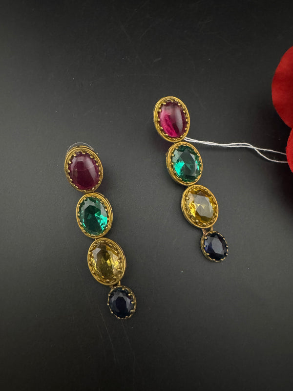 Matt Gold, stone Long Earrings, Multicolor, Bridesmaid Gift, Designer jewelry