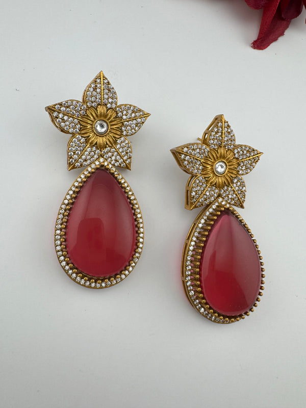 CZ and Gold, Doublet Stone Chandelier Drop Earrings, Bridal, Designer jewelry