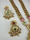 Rajwadi Kundan Enamel Stones Gold Necklace Set, Indian Bridal Rani Haar