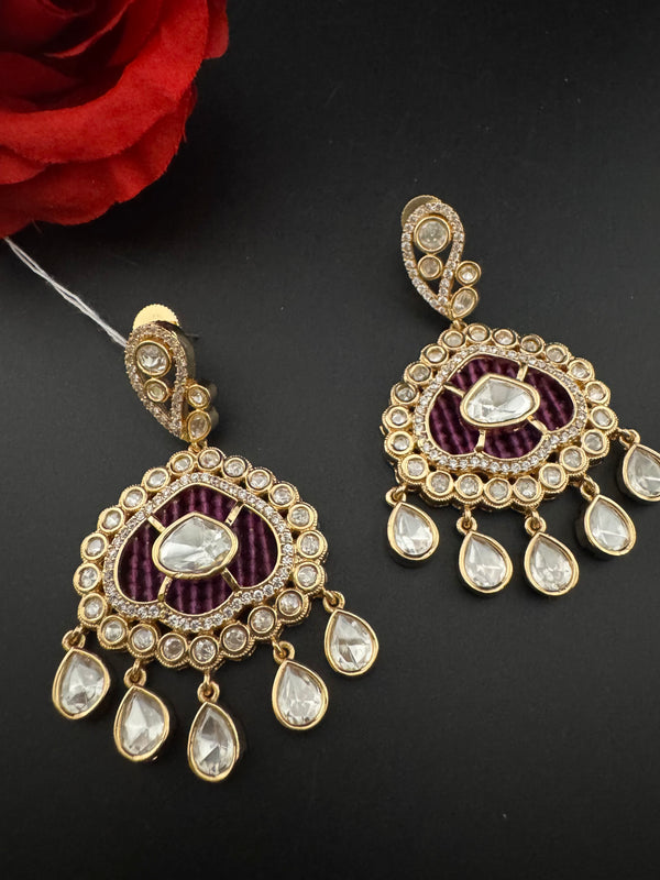 Gold and small pearls, Kundan, Cubic Zirconia Chandelier Chandbali Earrings, CZ, Designer jewelry