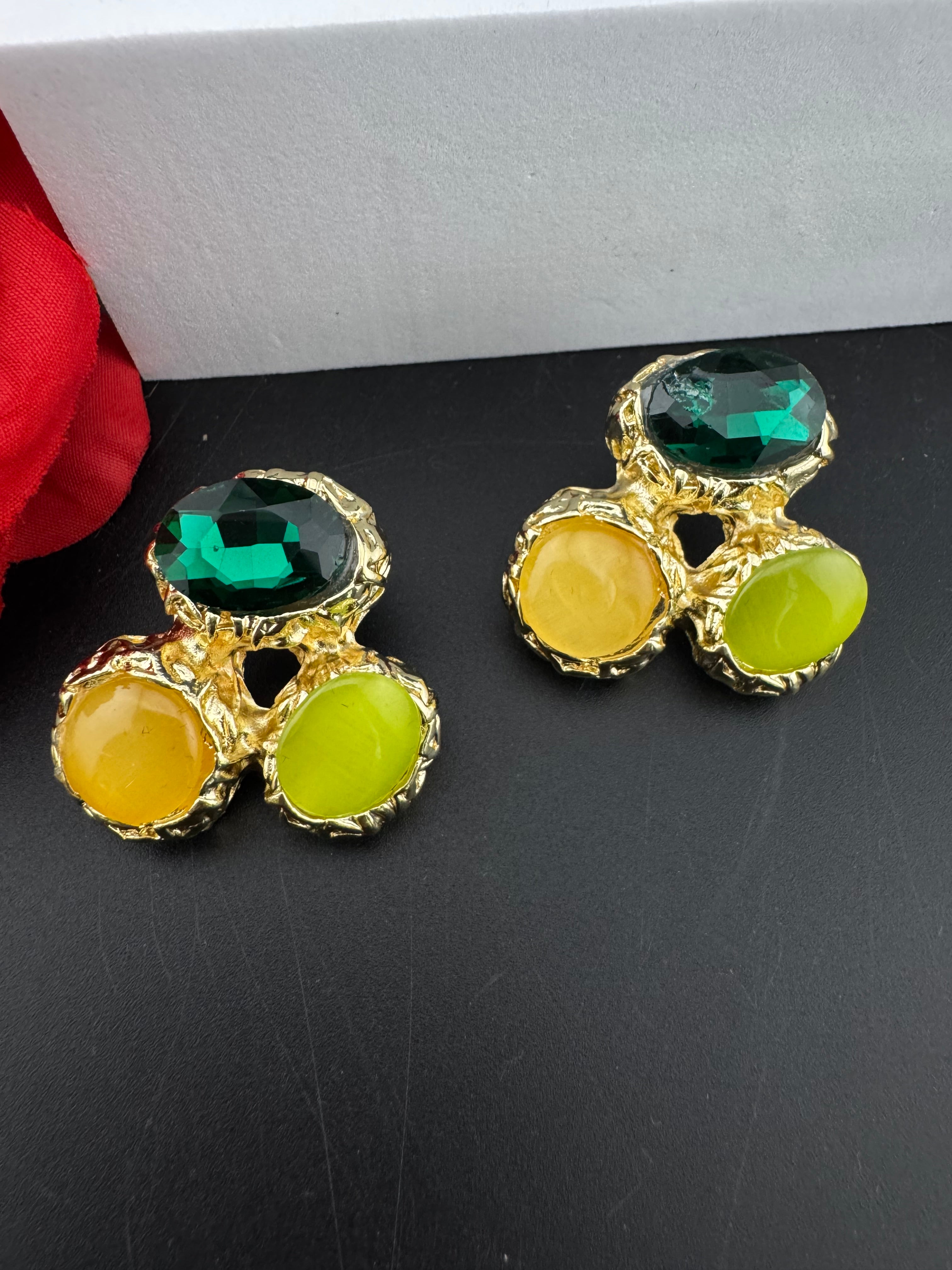 High Quality Premium Stones, CZ, Glass Crystals in gold is Swarovski inspired designer stud earrings/Big size Stud earrings/Statement stud