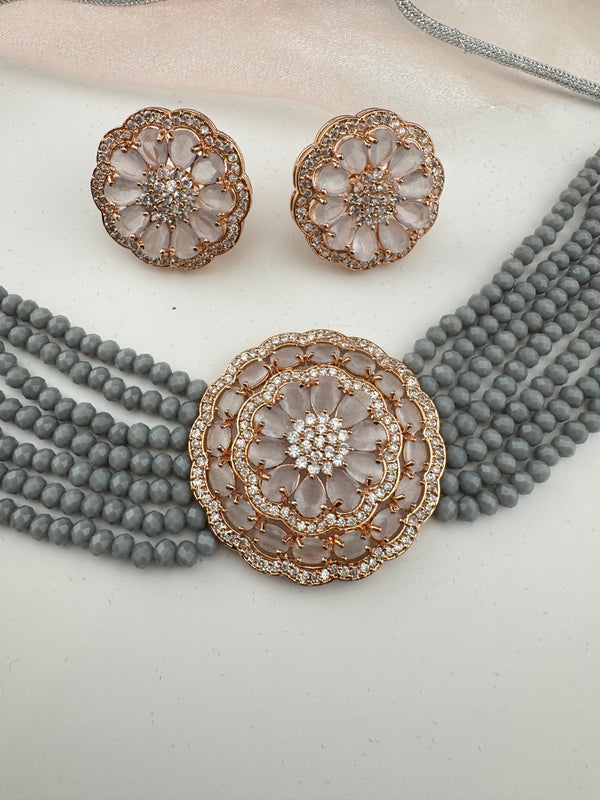 Hydro beads, CZ, Stones Choker necklace set, Indian Bridal Jewelry, chic set