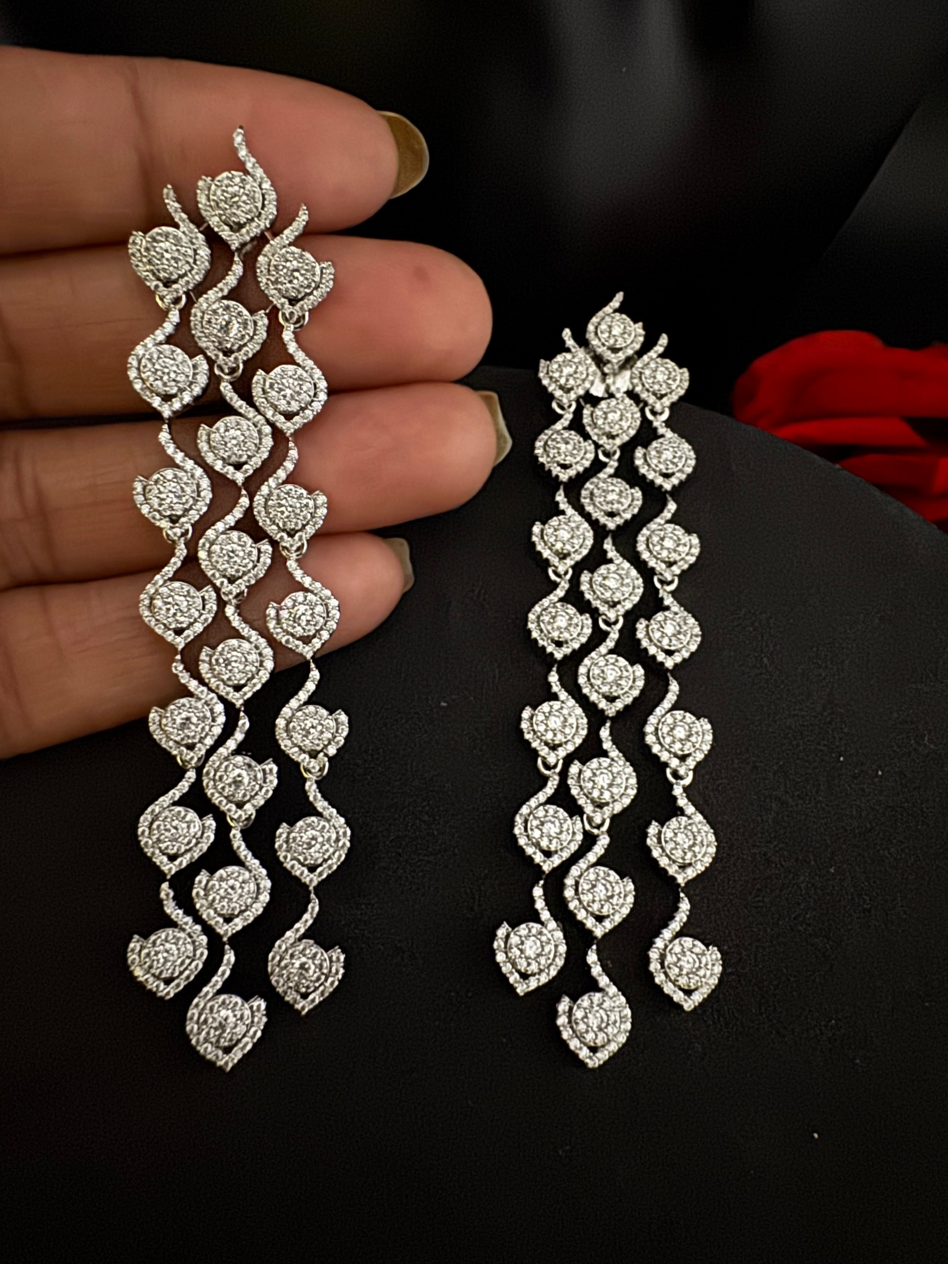 Premium Cubic Zirconia Chandelier earrings is designer Inspired, Statement Long sleek earring, Bridal, Party, Wedding jewelry, chic