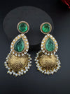 Amrapali Inspired Kundan, Doublet Stone, Pearls Long Jhumka Earrings, Matt Gold Designer Jewelry
