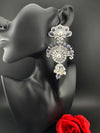 Premium Cubic Zirconia Pearl Chandelier Long earrings is designer Inspired, Statement Long Big earring, Bridal, Party, Wedding jewelry,