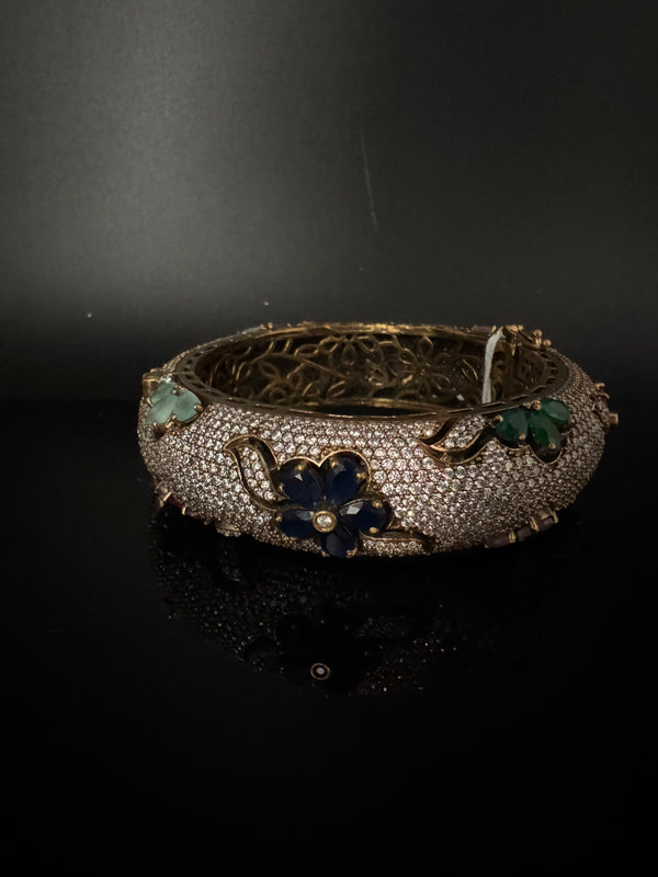 Openable Matt Gold Plated Bangle with Crystal Stones, CZ Nano Setting (Fits 2.6" Diameter)