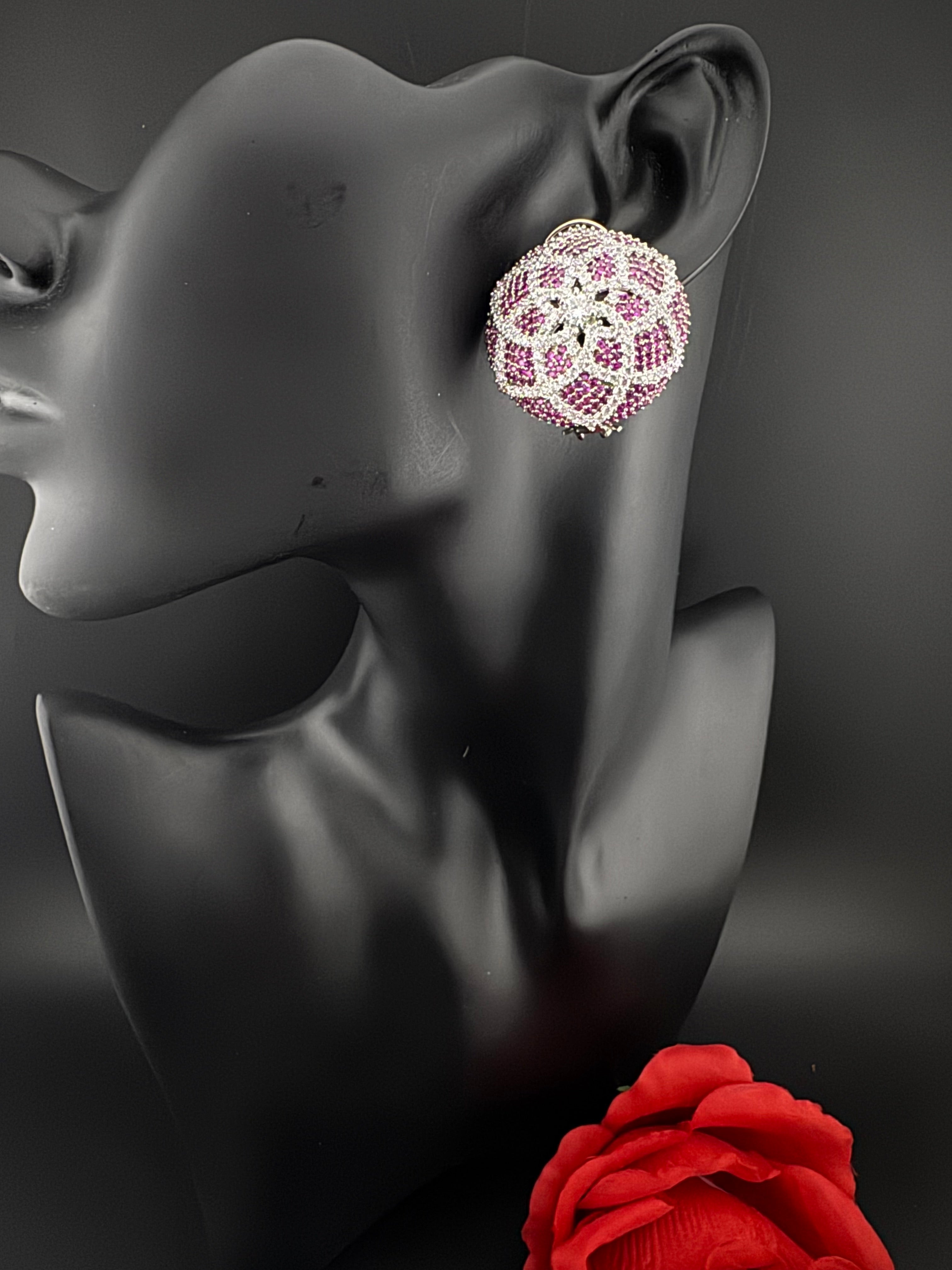 Premium Nano Setting Cubic Zirconia Oversized Studs earrings in silver color is designer Inspired Statement earring/Bridal, Bridesmaid gift