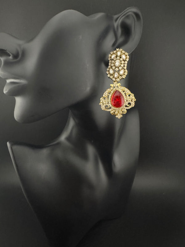 CZ, Kundan, Doublet Stone Chandelier Drop Earrings, Bridal, Moissanite, Designer jewelry