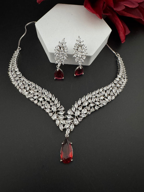 CZ Diamond Statement Necklace Set, White Gold Plated Choker