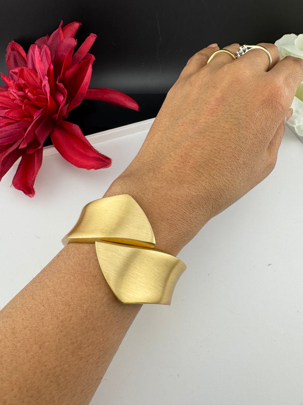 Brushed finished Gold Chunky Cuff Bracelet Bangle, Anti Tarnish, fits sizes upto 2.6"