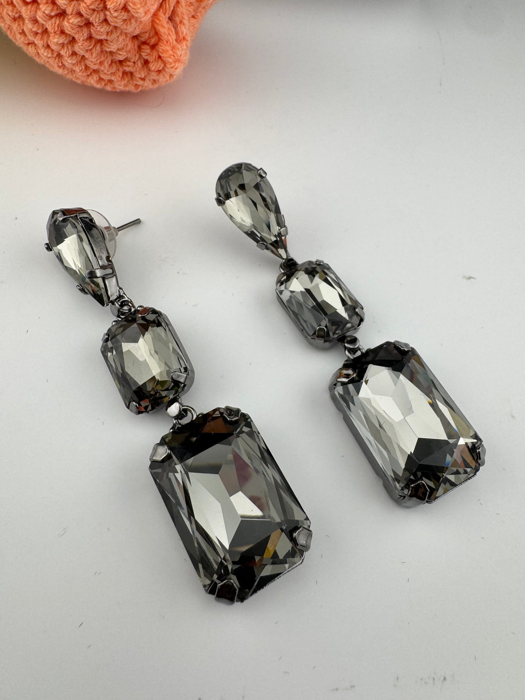 Premium Crystal Long Drop Swarovski inspired designer earrings/Indian earring/Bridal Jewelry/Grey Crystal/Pink Crystals