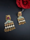 Amrapali inspired Matt Gold, kundan, Turquoise Enamel, ChandBali long Earrings, designer jewelry