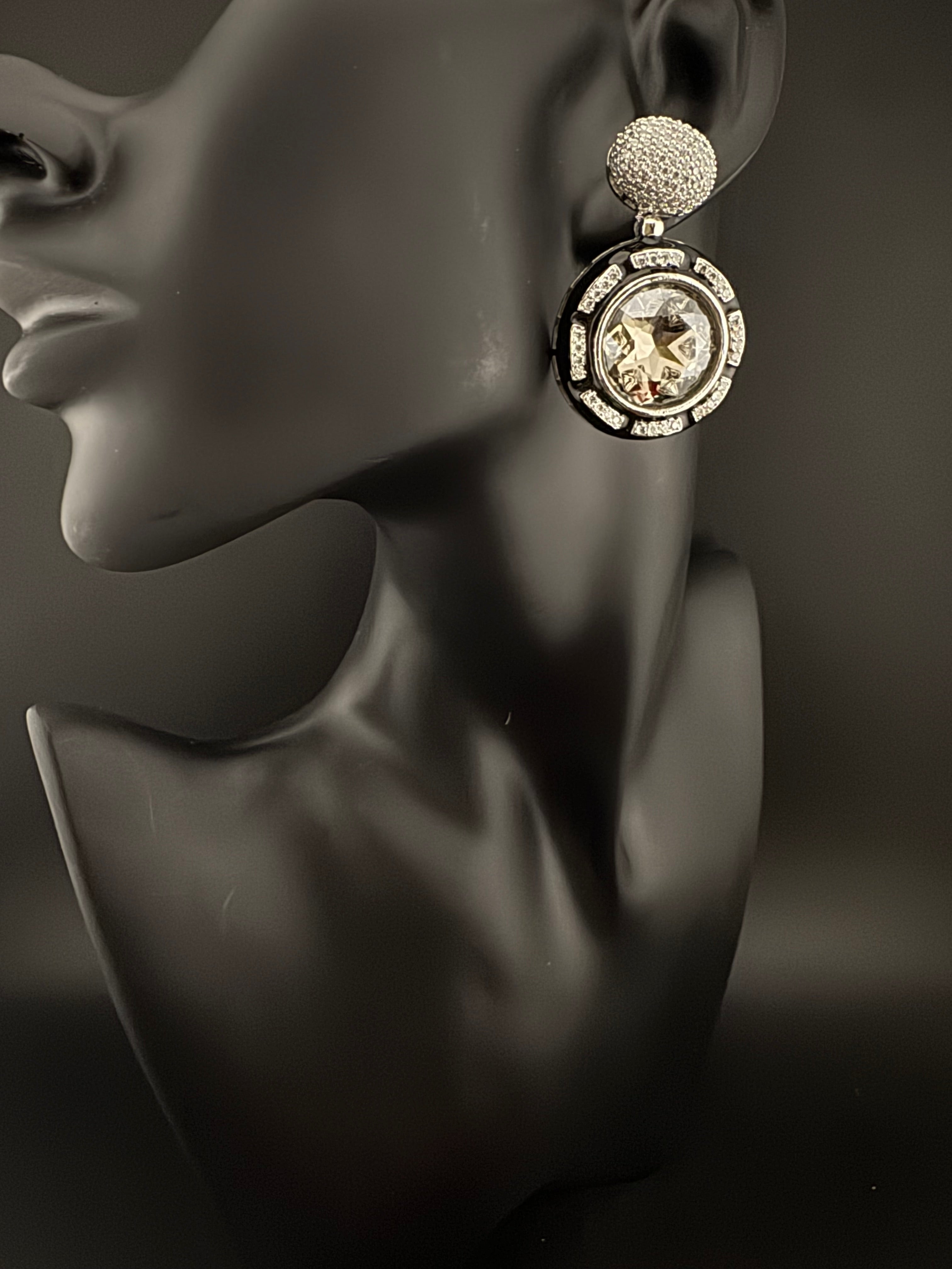 Premium Crystal, Enamel and Cubic Zirconia in Nano Setting designer Statement drop earrings/chic, Indian, Bridal, Bridesmaid gift, unique