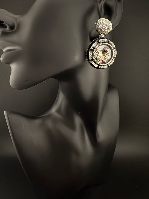 Premium Crystal, Enamel and Cubic Zirconia in Nano Setting designer Statement drop earrings/chic, Indian, Bridal, Bridesmaid gift, unique