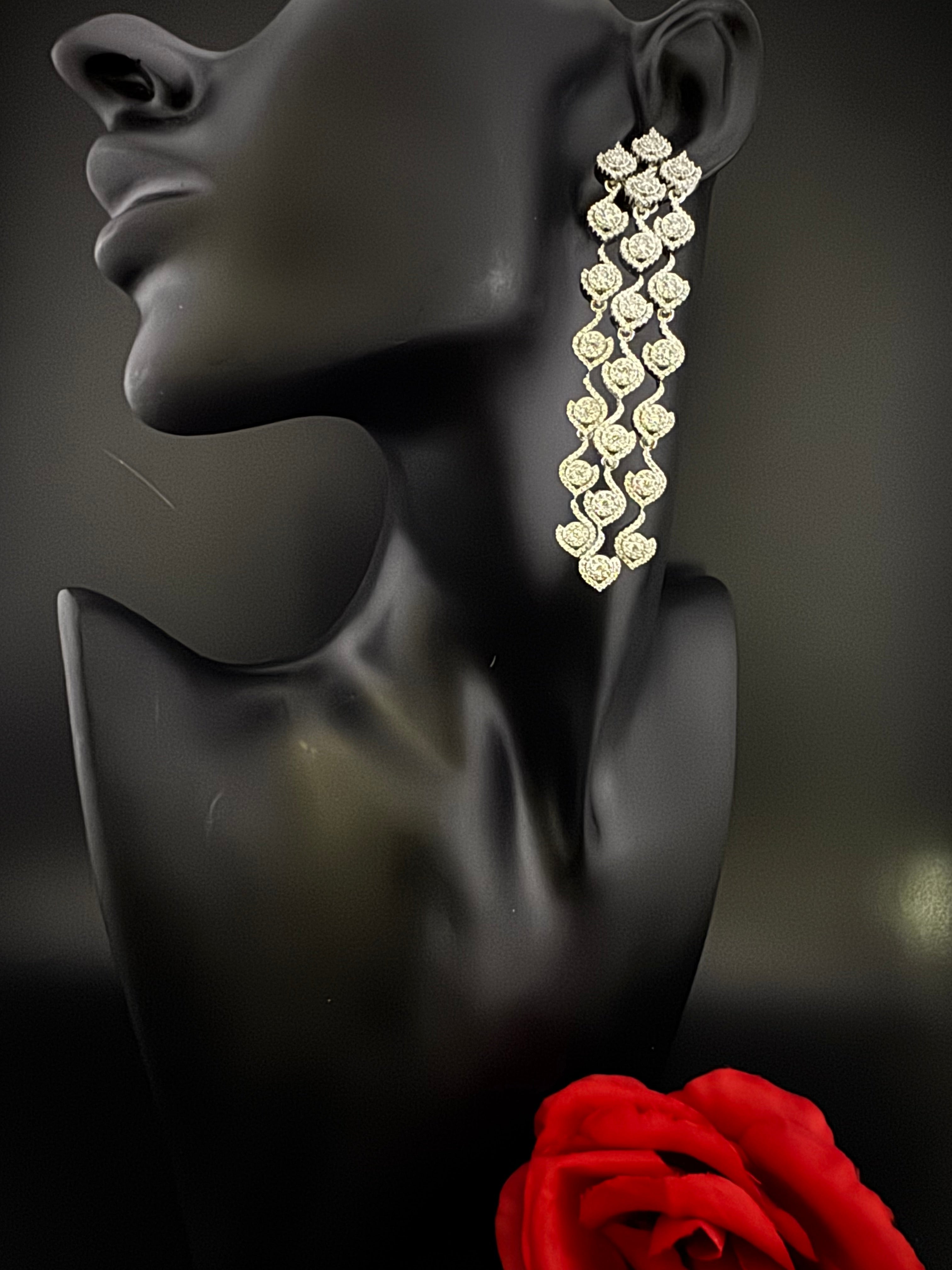 Premium Cubic Zirconia Chandelier earrings is designer Inspired, Statement Long sleek earring, Bridal, Party, Wedding jewelry, chic