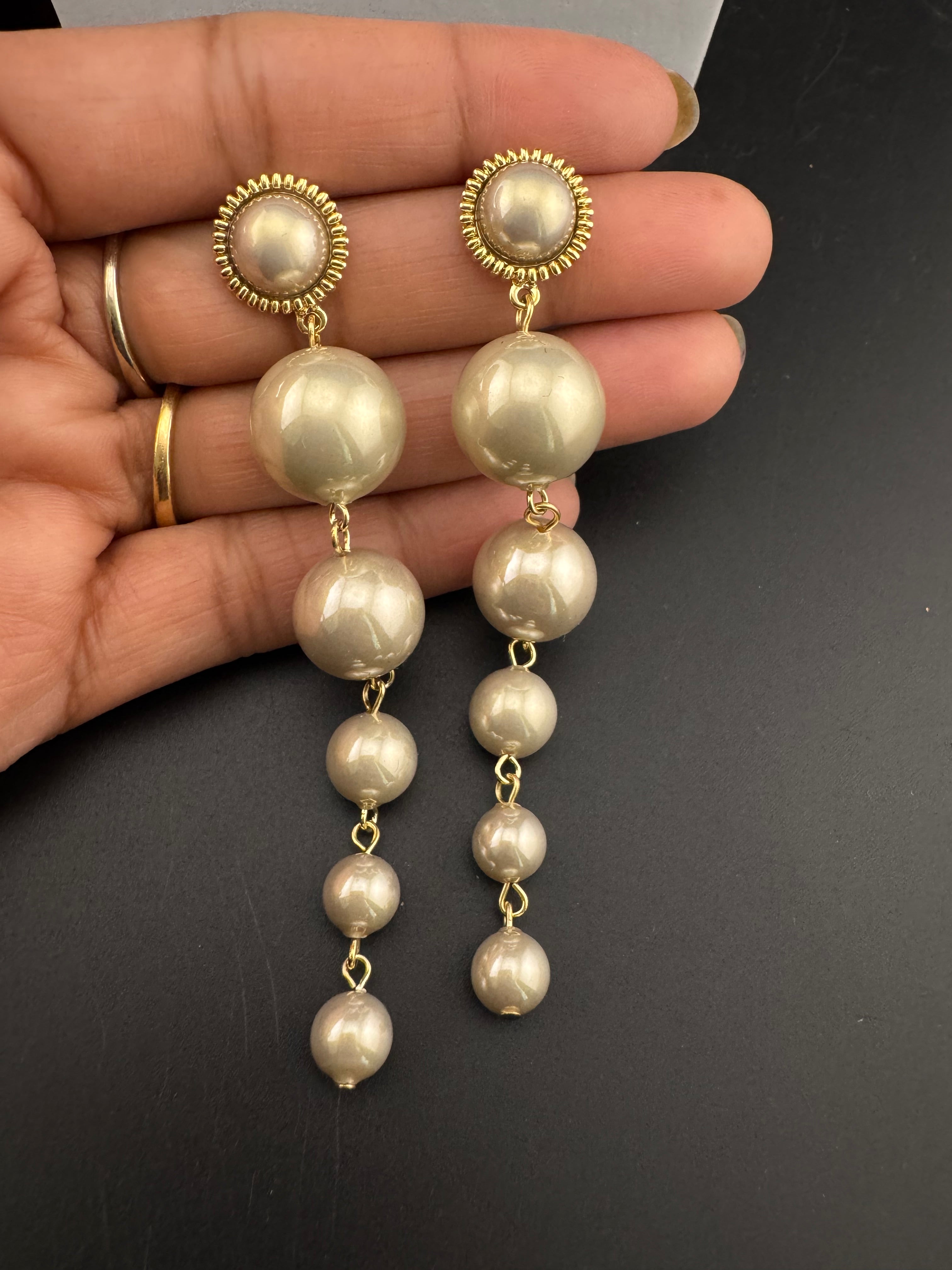 Premium High Quality Pearls long drop earrings is designer inspired/Long pearls Earrings for party wear/Bridesmaid gift/wedding jewelry