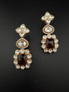 Red and Gold Kundan, Stone Chandelier Drop Earrings, Bridal, Moissanite, CZ, Designer jewelry