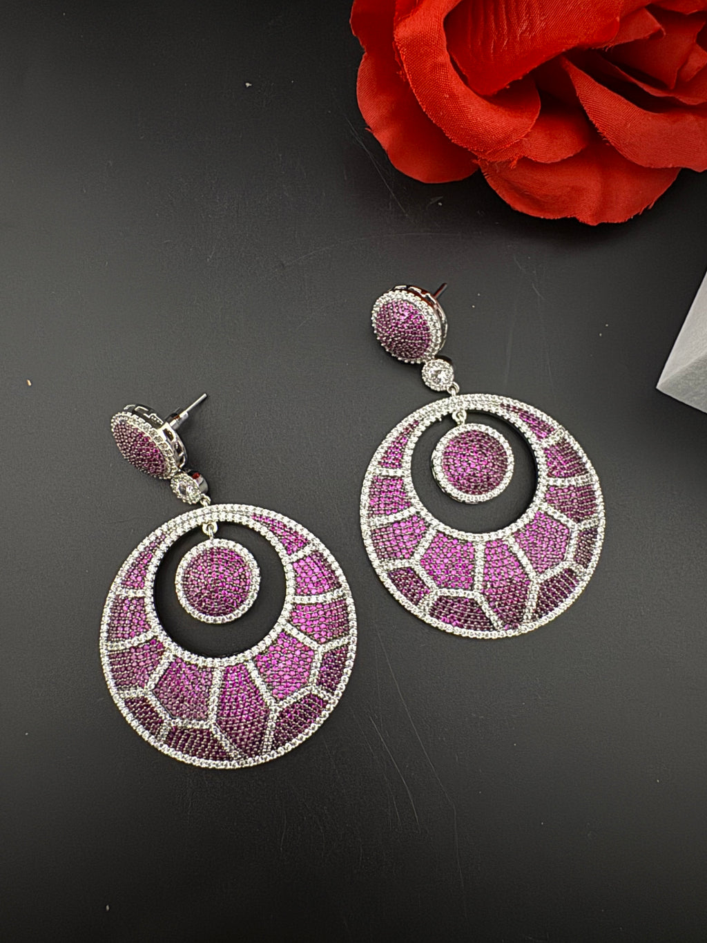 Premium Nano Setting of Cubic Zirconia in silver is designer Inspired Statement Oversized Circular Dangle earring/Bridal/bridesmaid gift