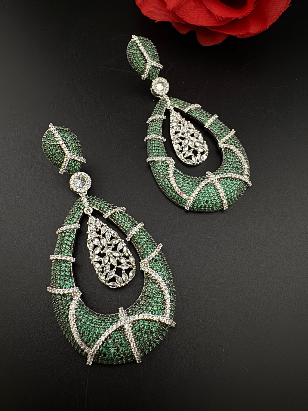 Premium Nano Setting Cubic Zirconia Long earrings in Drop shape, stylish, designer Inspired Statement long earring/Bridal Bridesmaid earring