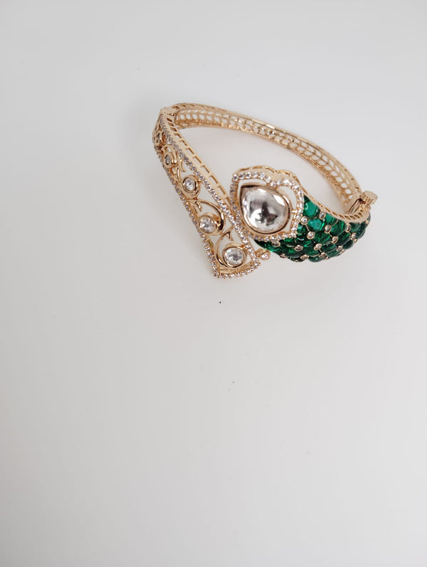 Pachi kundan, Moissanite Kundan, CZ,Bracelet Bangle, Gold Polish (Fits 2.6" wrists)