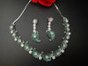 Nano Setting CZ Diamond Statement Green Necklace Set, White Gold Plated Choker, nature inspired