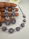 Nano Setting CZ Diamond Statement Necklace Set, White Gold Plated Choker set, nature inspired
