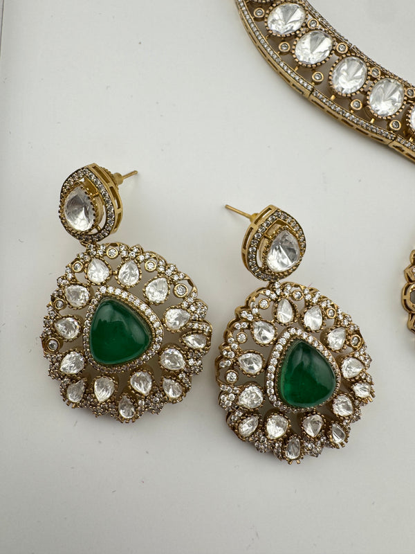 Doublet Stones, CZ, Moissanite, Kundan Gold Plated necklace set, Indian Bridal Jewelry set