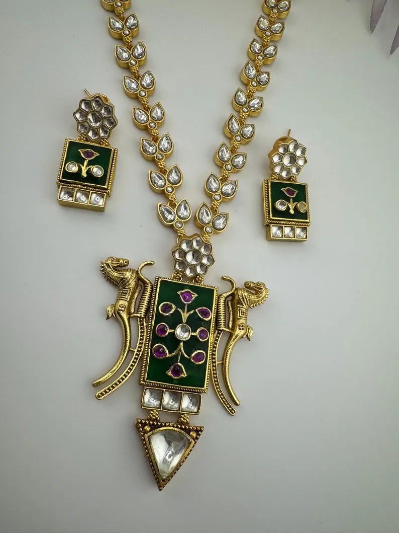 Green Amrapali Inspired, Premium Quality Inlay work on natural stone long Necklace