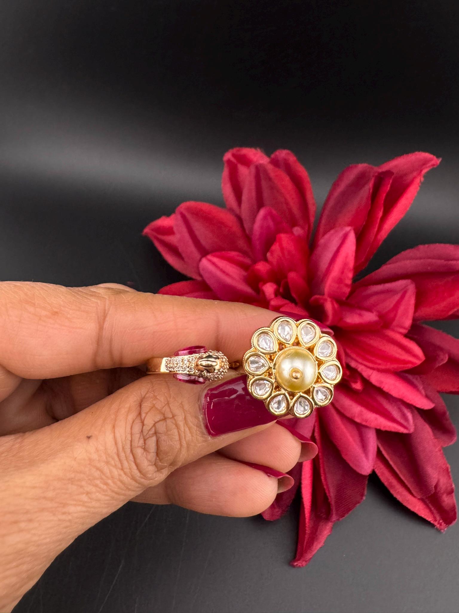 3D Premium 2 Finger Ring in kundan, Italian Mina(Enamel)/Adjustable Finger Ring/Indian Jewelry/Bollywood Jewelry/Indian Wedding jewelry