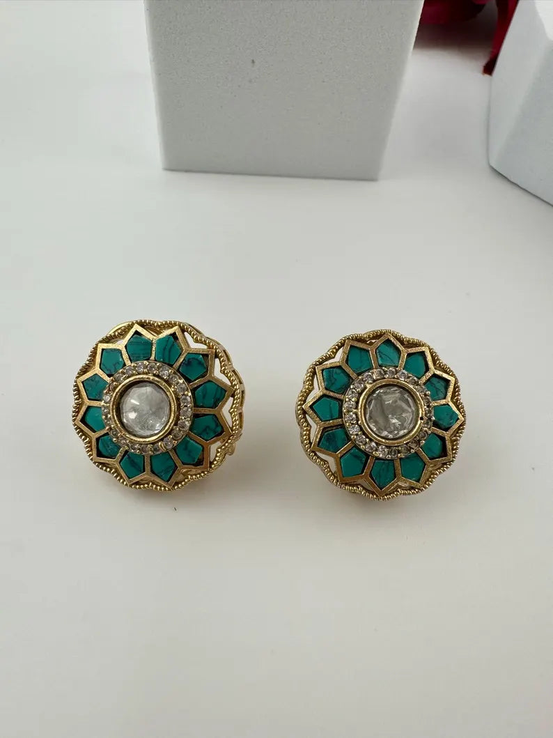 High Quality Premium Moissanite Kundan and Pachi kundan Studs earrings