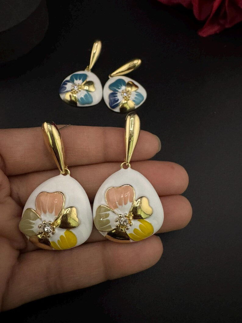 High Quality Premium Enamel and gold Designer Drop Earrings