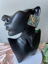 Green oxidized silver earring stud with stone and pearl, Oxidized silver earring