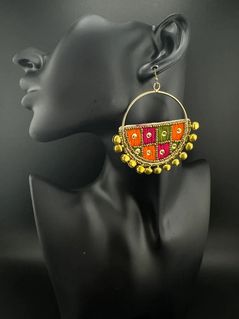 Beaded Pastel multicolor Heart with Tassel earring, Handmade earring