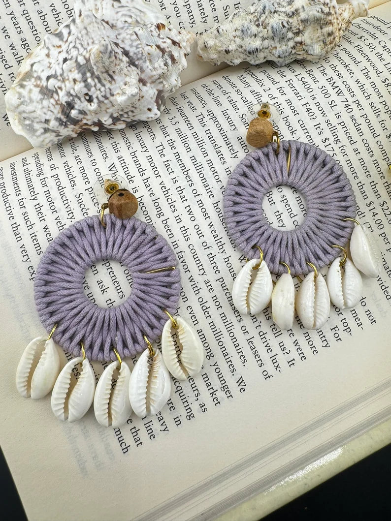 Shells and threaded hoop earrings, quirky Handmade earring