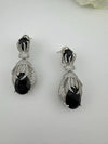 Premium Nano Setting Cubic Zirconia Chandelier earrings with Black Stone