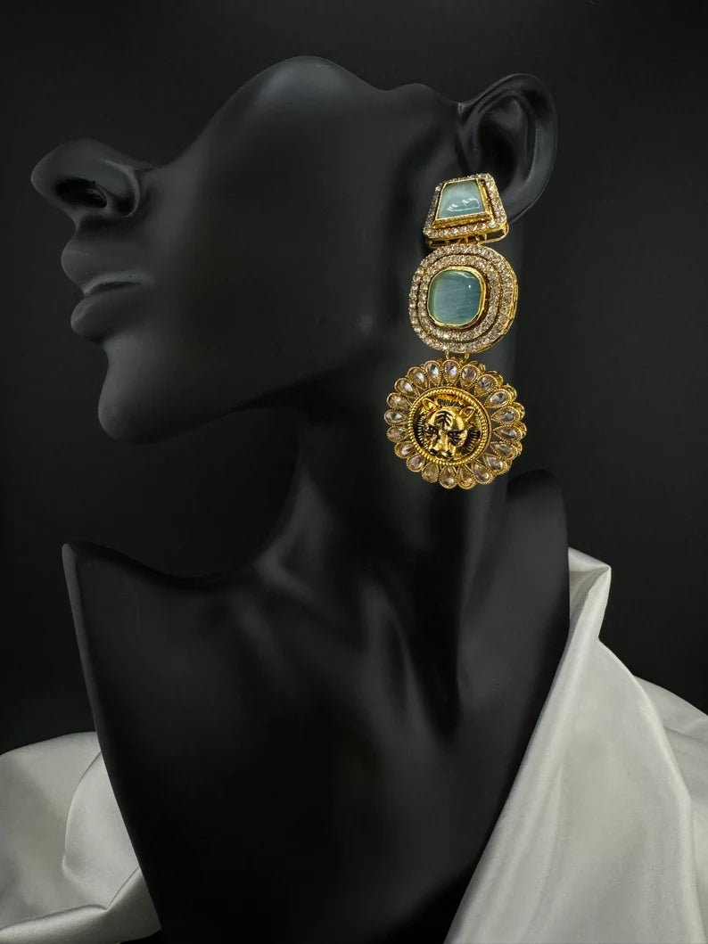 Sabyasachi inspired Chand Bali light Blue, Long Chandelier earring
