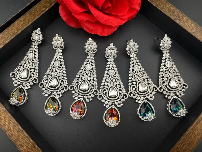 Premium Long Earrings with Swarovski Crystals and Nano Setting Cubic Zirconia Chandelier Earrings